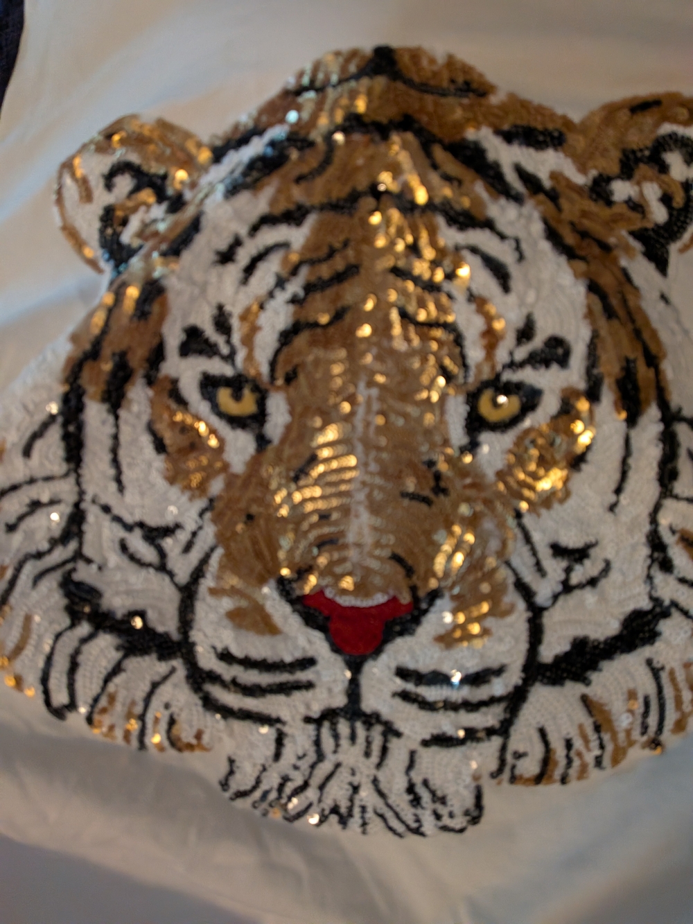 White Sequin Tiger Tee with Navy Puff Sleeves- LSU Or Auburn - Picture 2 of 2